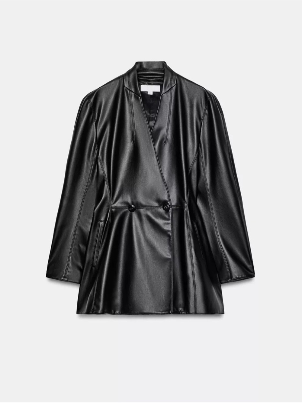 Zara Black Faux Leather Wrap Blazer - Picture 2 of 7